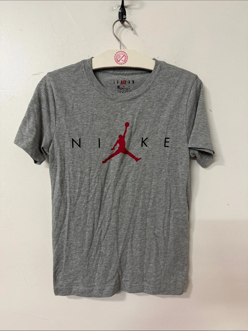 Nike Gray Tee with Red Jumpman Logo - Kids Short Sleeve